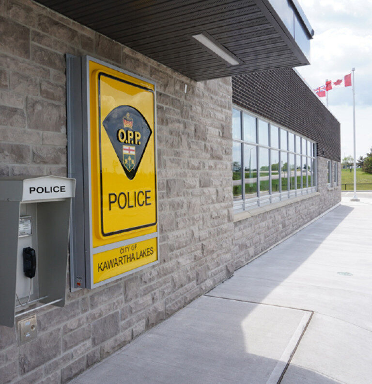  Built in 2015 by the Province of Ontario, the Kawartha Lakes OPP Detachment in Lindsay came at no direct cost to local taxpayers. The Province funds all capital costs for the OPP, including the $9 million cost of this 11-year-old facility next to the Ontario government building and Lindsay courthouse. Image from Infrastructure Ontario.