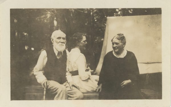 W.A. Goodwin (left) and Emma Clements Goodwin (right) pose with daughter, May Goodwin, at Sturgeon Point in 1919. Courtesy Kawartha Lakes Museum &amp; Archives.